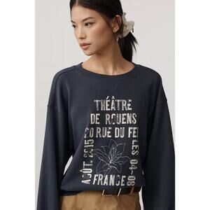 Anthropologie Pilcro The Niki Bubble Graphic Sweatshirt Crewneck Navy Blue S
